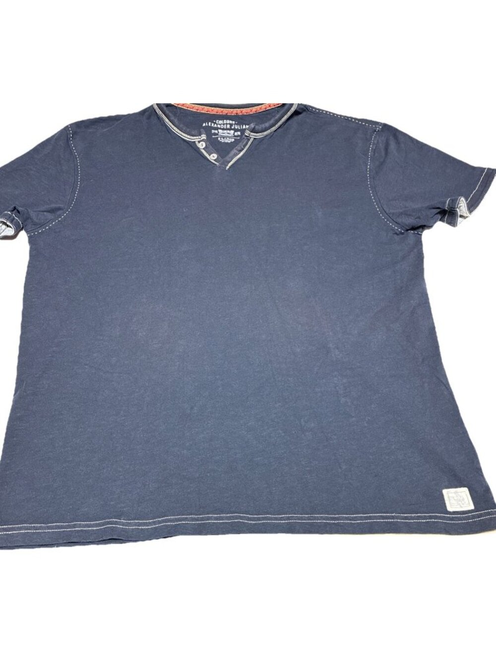 Colours Alexander Julian Men’s XL Navy Slub  Henley Shirt Contrast Stitch 23.5 P